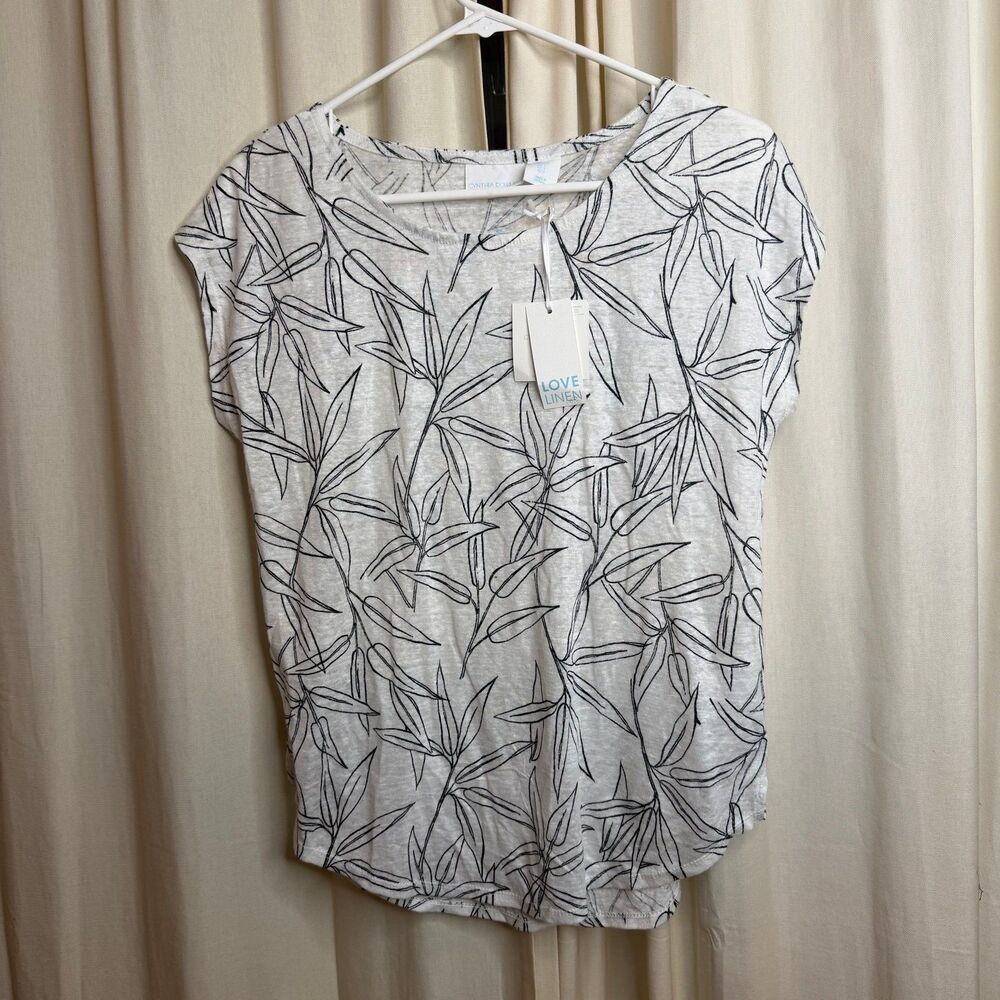 NWT Cynthia Rowley 100% Linen Leaf/Botanical Print Top size Small
